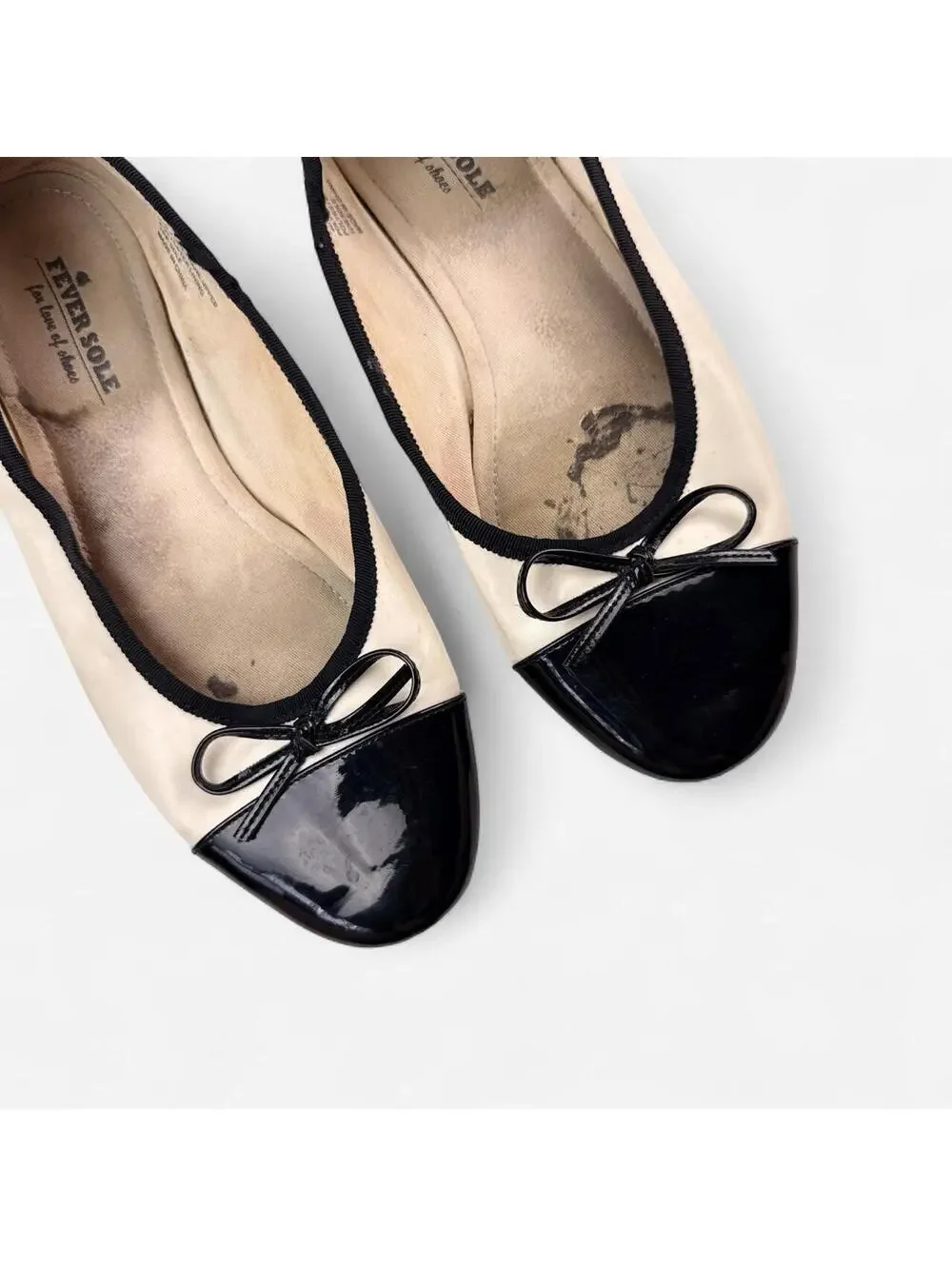 Cream Black Cap Toe Bow Ballet Flats in Cream